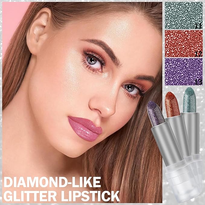DAGEDA 3PCS Glitter Lipstick, Moisturizing Glossy Color Changing Lip Balm, Long Lasting Shimmer Lipstick, Nonstick Color Change Lipstick, Waterproof Glitter Lip Balm for Festival