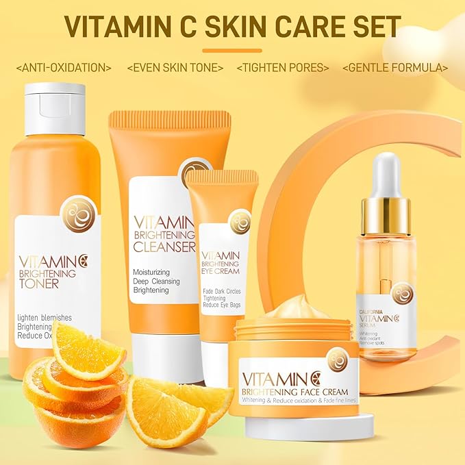 Skin Care Set, Vitamin C Skin Care Sets & Kits, Skin Care for Teenage Girls Gift Set with Cleanser, Toner, Serum, Eye Cream, Facial Cream, Facial Skin Care Sets & Kits for Teenage Girls Women