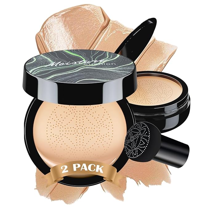 Mushroom Head Air Cushion CC Cream - BB Cream Face Makeup Foundation for Mature Skin Moisturizing Concealer Brighten Long-Lasting, Even Skin Tone for All Skin Types (2PCS Natural)