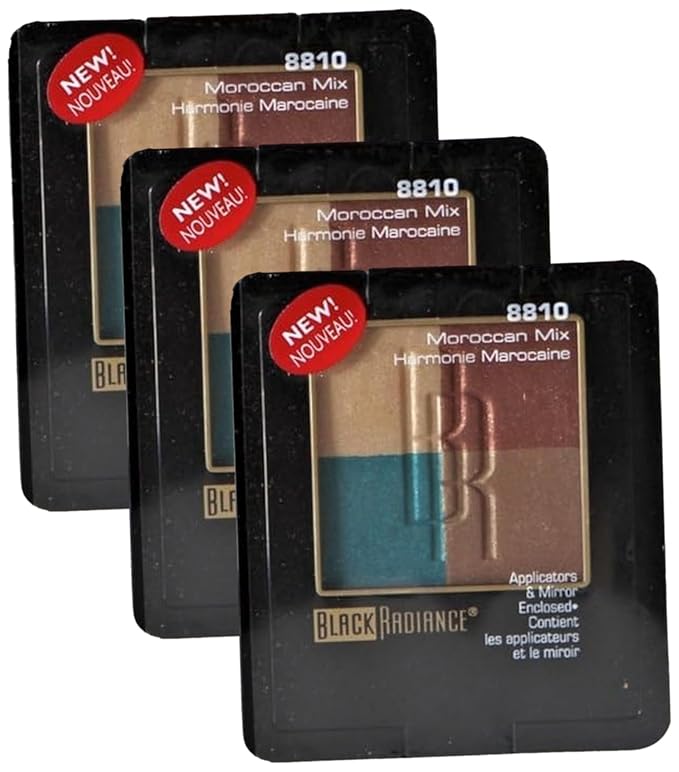 Black Radiance Eyeshadow Palette w/Applicators & Mirror 8810 Moroccan Mix, Beige, Blue, Brown, Red Brown (Pack of 3)