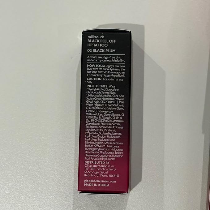 MILKTOUCH Black Peel Off Lip Tattoo - Long-Lasting Matte Lip, Waterproof & Transfer-Proof, Highly Pigmented, Stay-On-All-Day Lip Tint Stain (4.5g) #02 Black Plum