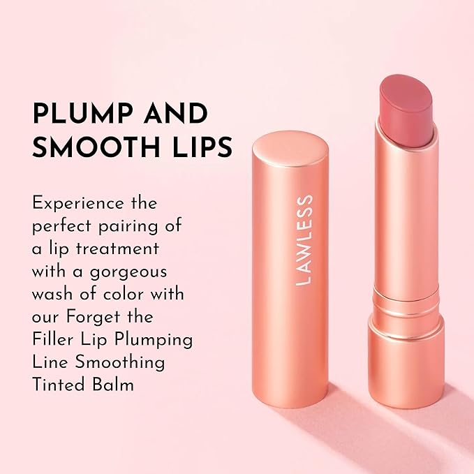 Lawless Forget the Filler Lip Plumping Line Smoothing Tinted Balm - Posey - Premium Tinted Lip Balm with Natural Ingredients to Plump and Smooth Lips for a Firmer, Fuller Look - 0.09 oz