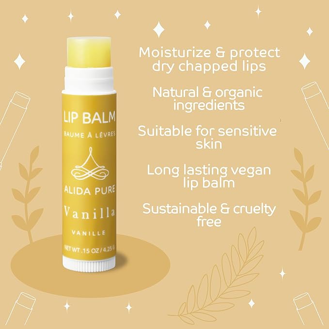 Vanilla Lip Balm Collection, Vegan Lip Balm Set, Beeswax Free, with Avocado Oil, Organic Jojoba Oil, and Vitamin E, Natural Moisturizer for Dry, Chapped Lips, 3 Tube Set