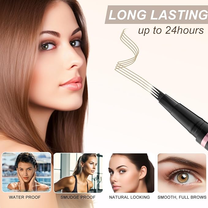 Eyebrow Pencil Makeup Kit, with Waterproof 2-IN-1 Microblading Eyebrow Pen, Eyebrow Pomade, Eyeliner and Dual-ended Eyebrow Brush, Brow Pencil Kit for Natural Eyebrows - Blonde
