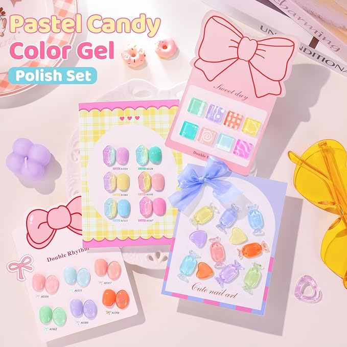 Double Rhythm 28Pcs 0.5Oz Gel Nail Polish Set Same Color Same Bottle Soak Off Gel Polish Kit Nail Art Manicure Salon DIY at Home for Women (Pastel Candy Collection-T24-5)