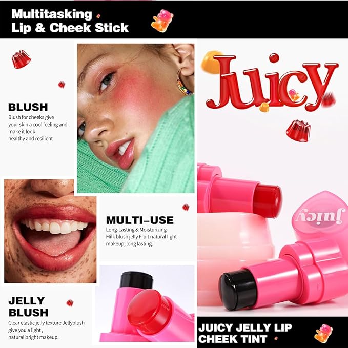Cooling Water Jelly Tint Stick，Multi-Use Juicy Love Blush, 3-In-1cheek Blush & Eyeshadow & Lip Tinted Long-Lasting Moisture Stick，Bouncy Jelly Texture，Creates A Moist Watercolor Effect (#07, 0.32oz)