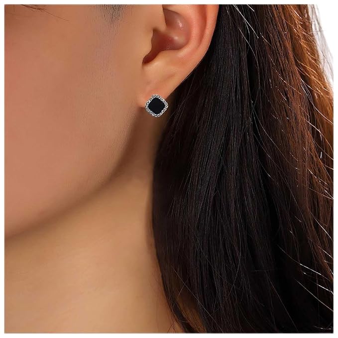 Vintage Black Square Crystal Earrings Black Cz Stud Earrings Rhinestone Diamond Earrings Geometric Onyx Earrings Jewelry for Women and Girls