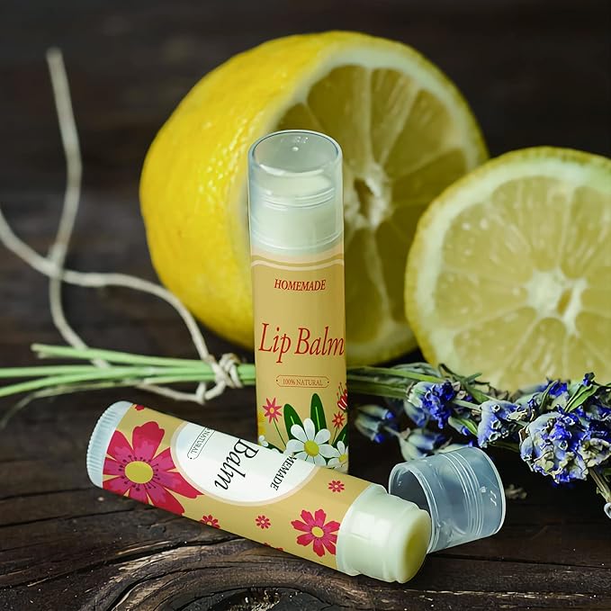 CRASPIRE Lip Balm Labels 80pcs Homemade Lip Balm Labels 2” Clear Lip Balm Labels for Tubes Printable Waterproof Lip Balm Stickers Labels for Lip Balm Handcream Candle Container（Flowers-Orange Yellow）