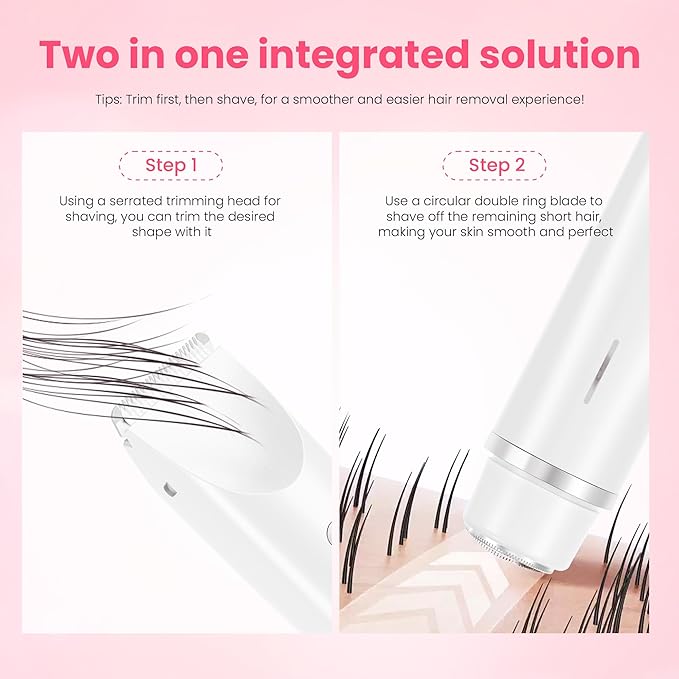 Bikini Trimmer for Women-2 in 1 Electric Razors for Women,USB Rechargeable Bikini Electric Shaver,IPX7 Waterproof Dry & Wet Use Body Hair Trimmer and Facial Hair Remover for Underarm Leg Body,White