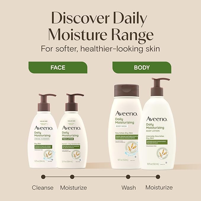 Aveeno Daily Moisturizing Face Lotion with Soothing Prebiotic Oat, Gentle Lotion Nourishes Normal to Dry Skin With Moisture, Sensitive Skin, Fragrance-Free, 12 fl. oz