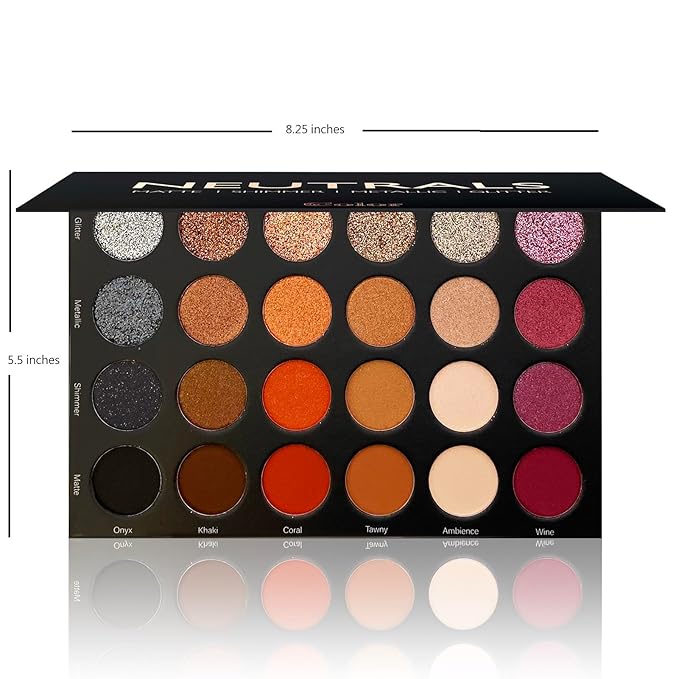 Cosmeticss - Neutrals, 24-Color eyeshadow Palette Matte/Shimmer/Metallic.Glitter Finish, Highly Pigmented Eye shadow Makeup, Long- Wearing Eye Palette, Eye Makeup Kit with Easy-to-Blend Shades