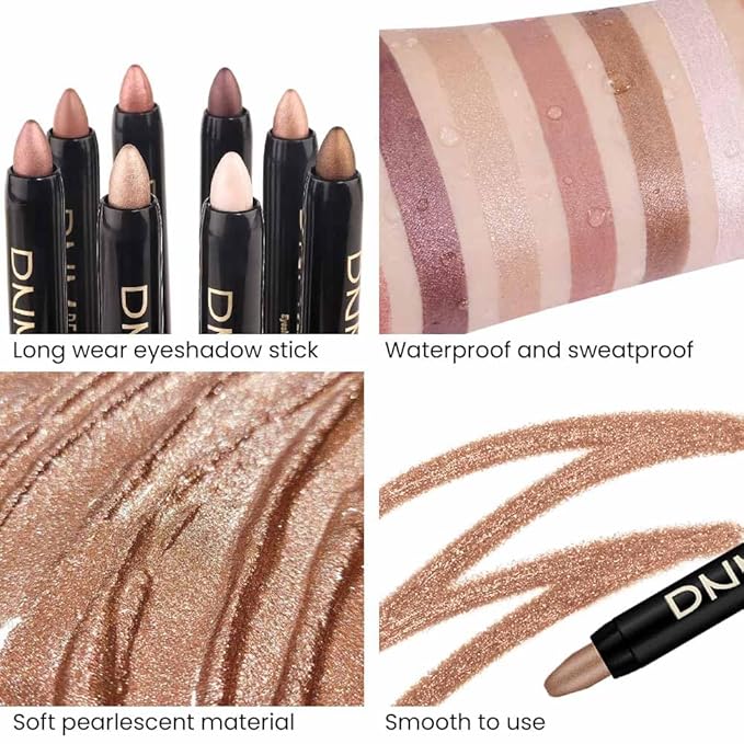 Kaely 8Pcs Cream Eye Shadow Sticks Set, Matte Shimmer Eyeliner Pencil Eyeshadow Palette Makeup, Eye Highlighter Brightener Stick for Older Women Waterproof Pigmented, sombras para ojos 08
