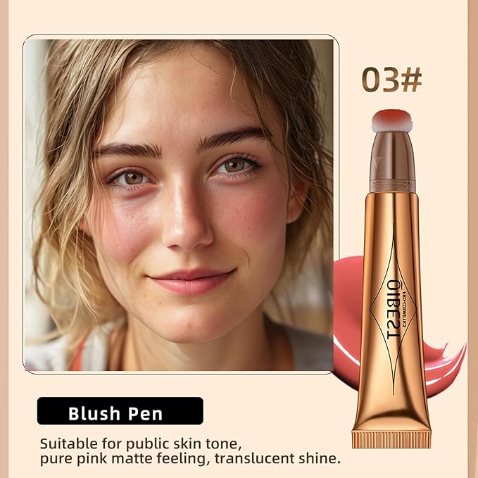 MEICOLY Liquid Blush Beauty Wand, Matte Face Blush with Cushion Applicator,Natural Finish Silky Smooth Creamy Blush Makeup, Lightweight Blendable Blush Stick for Cheek Lip,Cruelty-free,03 Peach