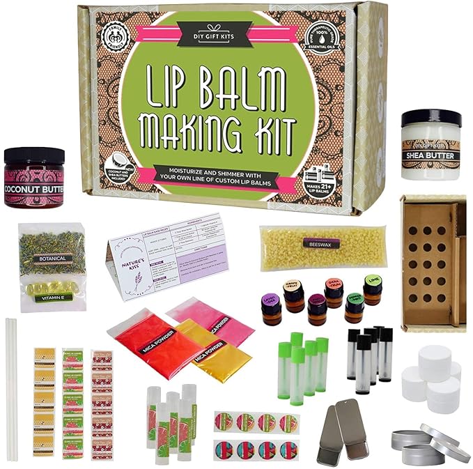 Deluxe Lip Balm Kit with Filling Tray, (77-Piece Set) For Making Your Very Own Clear & Colored DIY Lip Balms! | Includes Tubes, Bees Wax Pouch, 100% Pure Therapeutic Essential Oils & More