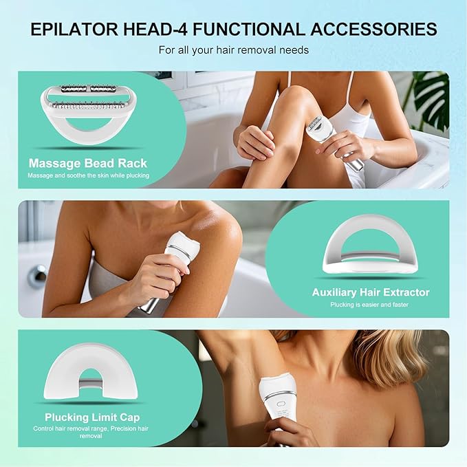 Epilators Hair Removal for Women-2 in 1 Eletctric Razors for Women,Dual Head Bikini Trimmer for Pubic Hair/Lady Facial Razor,Cordless Epilator Body Shaver for Smooth Wet/Dry Shaving,Led Light