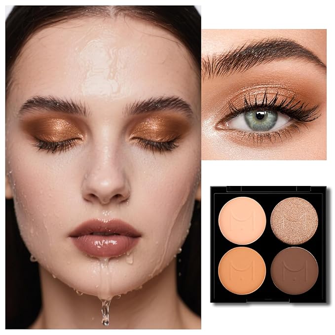 Erinde Quads Matte Eye Shadow Powder Makeup Palette, Nude Neutral Brown & Champagne Pink Shimmer Eyeshadow, Long Wearing Waterproof Everyday Eye Makeup, sombras de ojos, with Built-In Mirror, 02