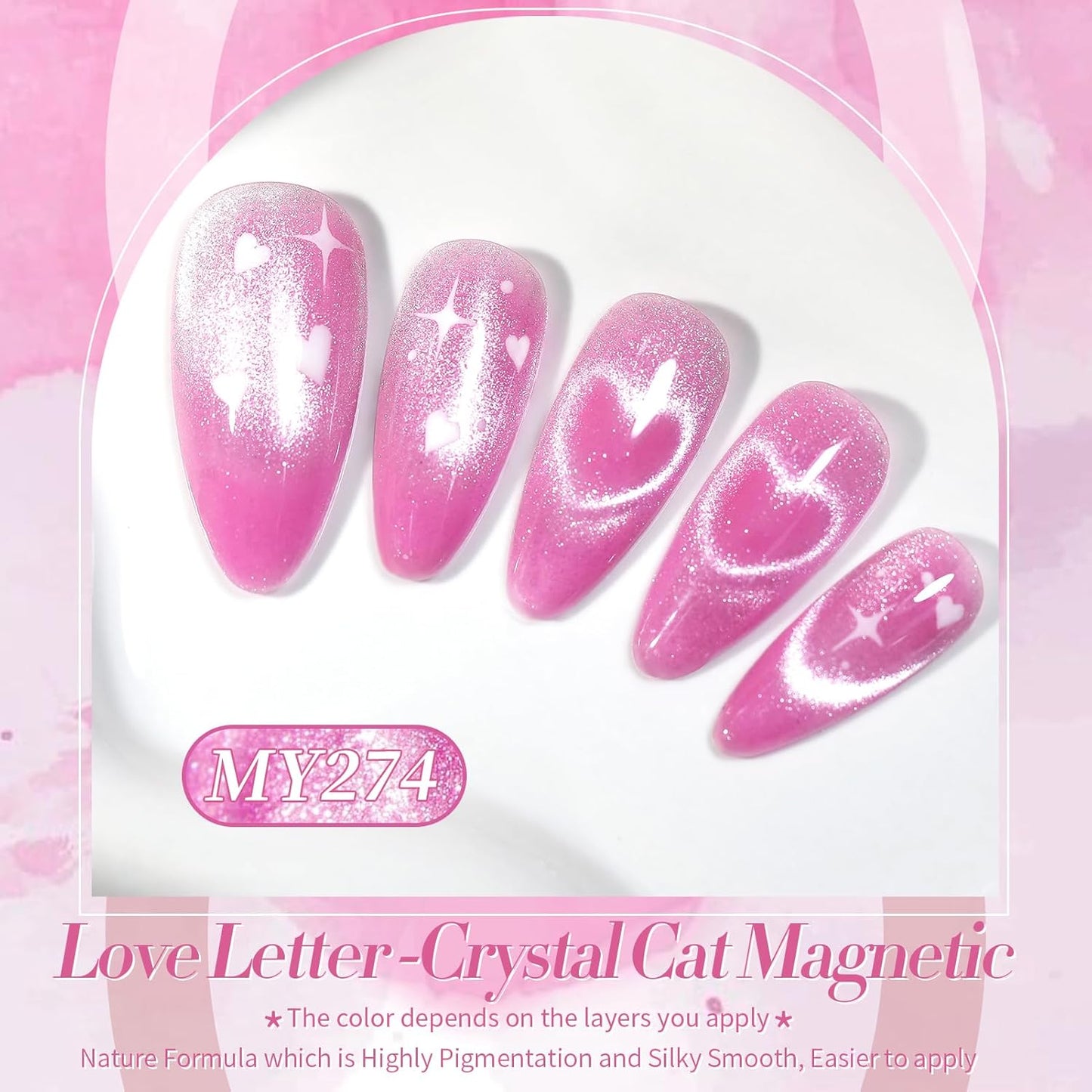 Born Pretty Cat Magnetic Eye Gel Nail Polish,Pink Glitter Cat Magnetic Gel Nail Polish Love Letter Magnetic Nail Polish for Nail Art Manicure Salon DIY at Home 15ML