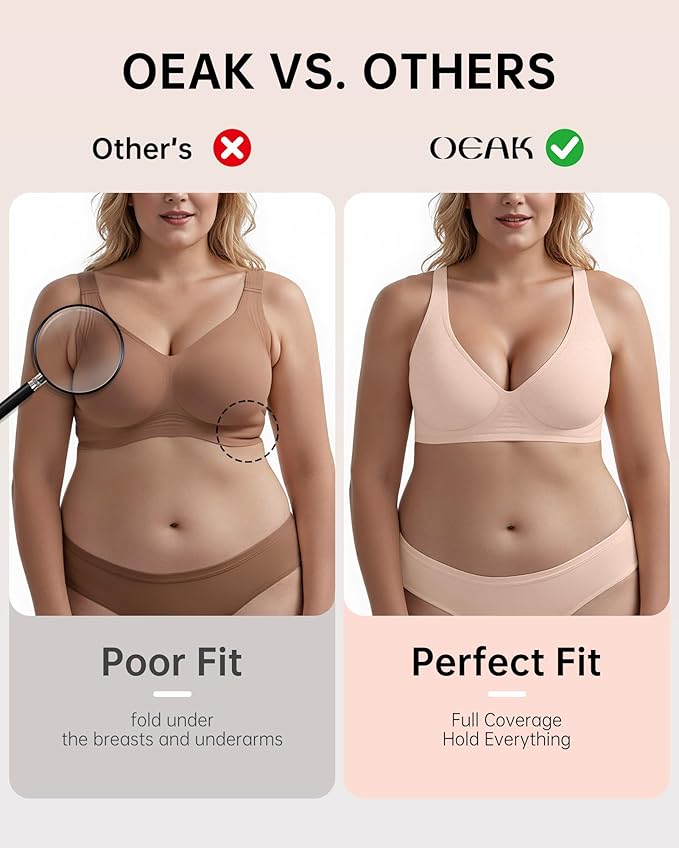 OEAK Womens Deep V Bras Wireless Comfortable Bra Supportive No Underwire Bras Tshirt Push Up Bralettes Plunge Seamless Bra