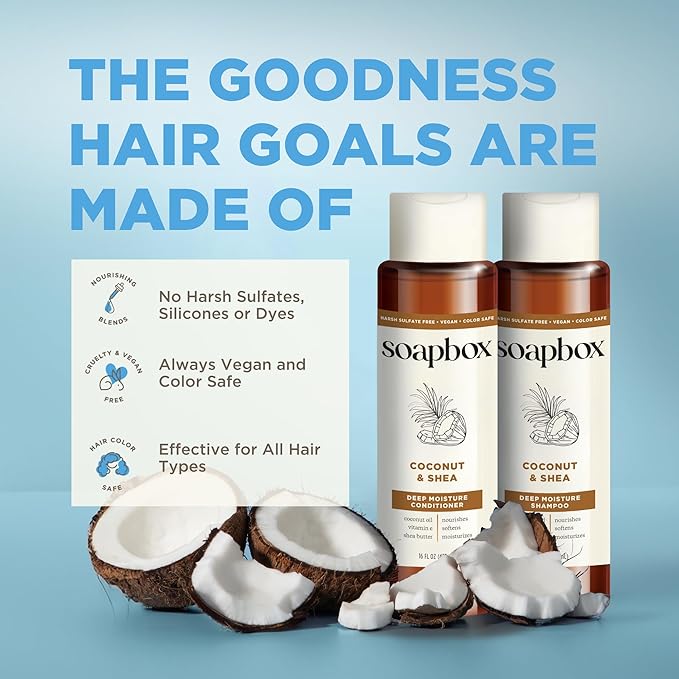 Soapbox Coconut Oil Conditioner, Sulfate & Paraben Free, Silicone Free, Color Safe, and Vegan Hair Conditioner (33.8 Ounces)