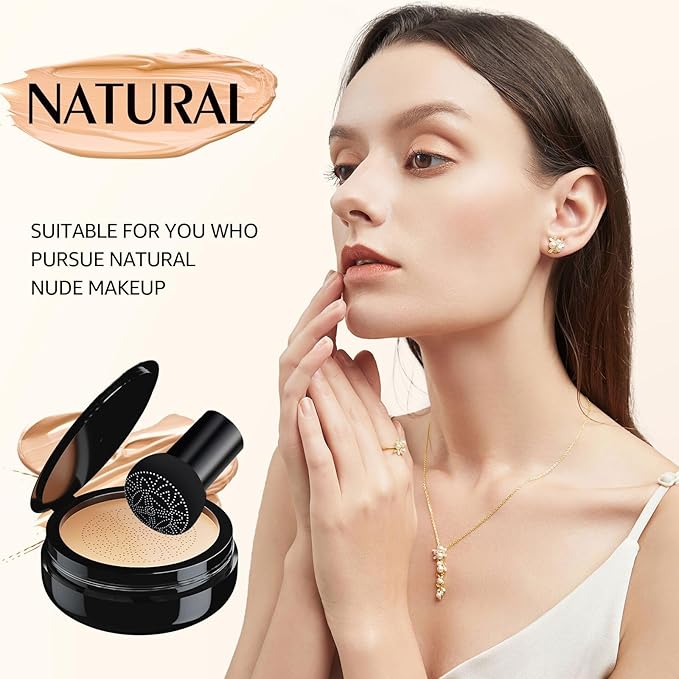 OETUIOW Mushroom Head Air Cushion CC Cream - BB Cream Face Makeup Foundation for Mature Skin Moisturizing Concealer Brighten Long-Lasting, Even Skin Tone for All Skin Types, Natural Color