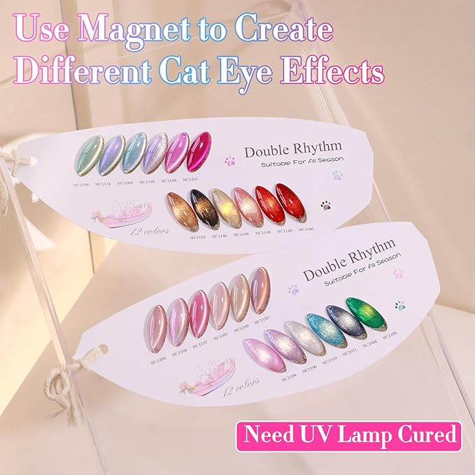 Double Rhythm 28Pcs 0.5Oz Cat Eye Gel Nail Polish Set Same Color Same Bottle Soak Off Magnetic Gel Polish Kit Nail Art Manicure Salon DIY at Home (Silver Gold Red Black-T24-7)
