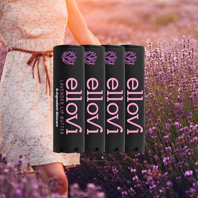 Natural Lip Butter Lip Balm - Lavender - Pure Enough to Eat - Made With Just 6 Vegan Ingredients - Moisturizing Lip Care for All Day Hydration (4-Pack)