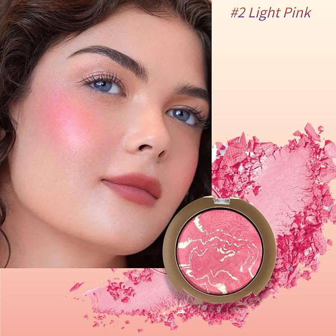 Baked Blush Powder, Natural Glow Blush Palette, Contour Brighten Highlight Face for a Shimmery or Matte Finish, Lightweight Blendable, Long Lasting Face Makeup #02