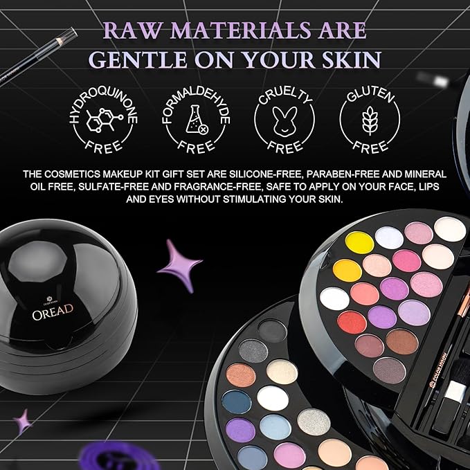 Color Nymph Makeup Kit For Teen Girls, Ball Case Full Kit Makeup Kit For Beginner Practice Professional Makeup Set with 60 colors eyeshadows, 11 colors lip glosses, Highlighter Bronzer Mascara etc