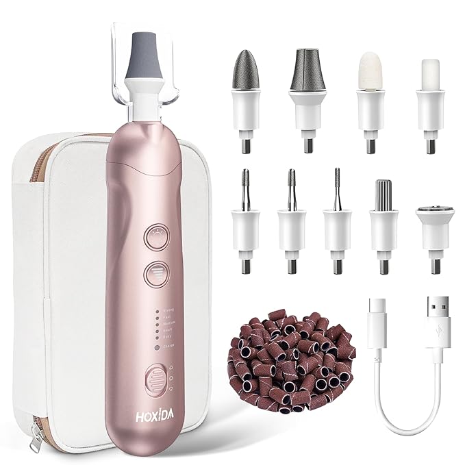 Manicure Pedicure Kit with Case, Professional Nail Grinder for Senior Thick Toenail, Cordless Electric Nail File, 5 Speeds Pedicure Tools for feet Callus Remover, Nail Drill for Women Hand Feet Care