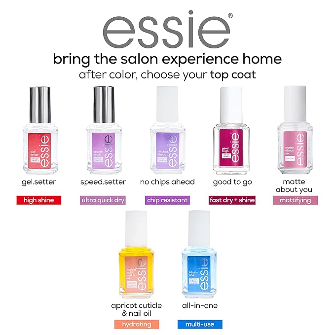 essie Nail Care, 8-Free Vegan, Gel Setter Top Coat, gel-like finish nail polish, 0.46 fl oz