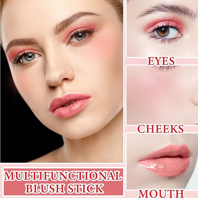Cream Contour Blush Stick,Long Lasting Waterproof Blush Stick for Cheeks&Lips Multipurpose Face Highlighting Concealing Cream,Shimmer Contour Stick Makeup for Women（Pink）