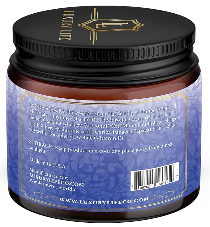 LUXURY LIFE Bed Butter - Irresistibly Fragranced Mood-Enticing Butter Infused with Hyaluronic Acid. Extra Rich Calming Nighttime Moisturizer for Sensual Stimulating Experience (Island Passion, 8 oz)