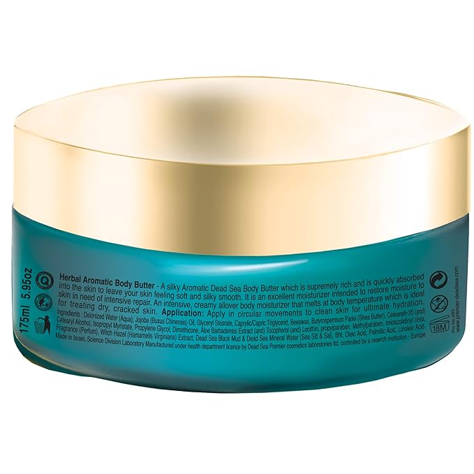 Premier Dead Sea Aromatic Body Butter – Herbal, Hydrating Shea Body Butter for Women & Men, Moisturizing, Firming & Anti-Aging Cream for Dry Skin, Hand & Body, 5.95 Fl.oz