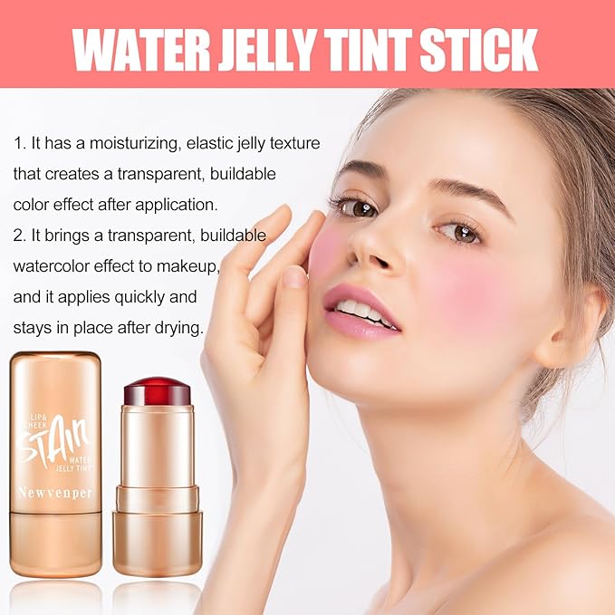 2pcs Jelly Blush Stick, Multi-purpose Lip and Cheek Colour Stick, Jelly Texture Waterproof, Moisturising and Long-lasting, Non-sticky, Create Watercolour Makeup Effect for Women and Girls 1#