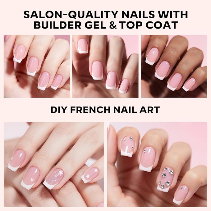 Modelones Press On Nails Kit with Top Coat Nail Glue for Nail Tips Builder Nail Gel 160 PCS Short Brown Square French Tip Press on Nails with LED Light for Easy DIY Nail Art Kit