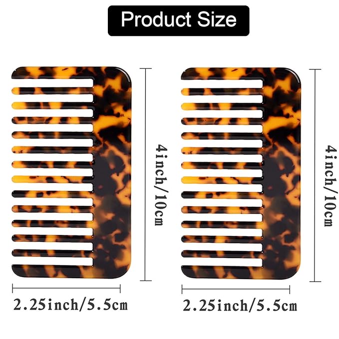 Fsmiling Hair Detangling Comb, Small Travel Purse Wide Tooth Pocket Comb for Thick Curly Wavy Hair, Acetate Hair Detangler Comb for Wet And Dry, 2 Pack