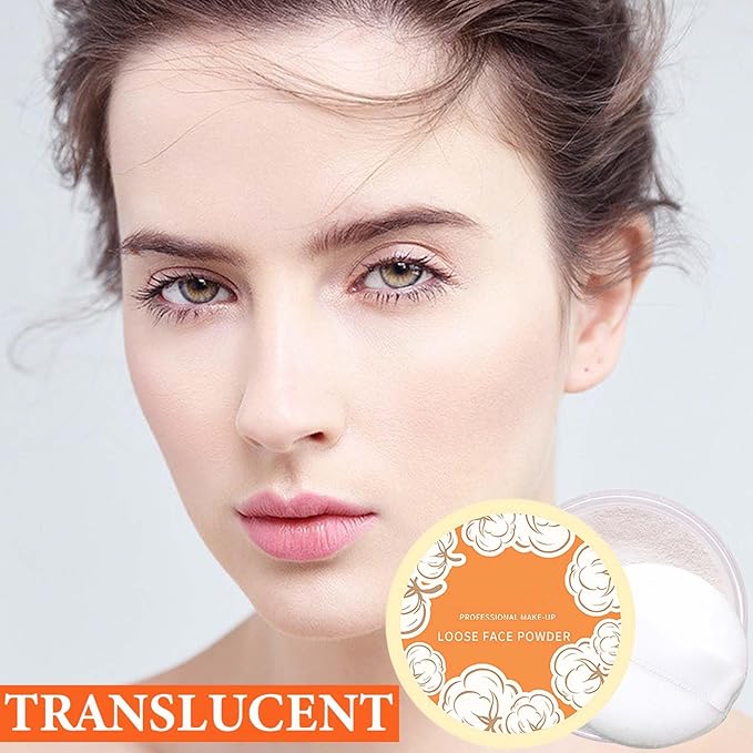 Oil Control Loose Face Powder,Translucent Setting Powder With a Powder Puff Long Lasting Makeup Covering Blemishes Brightens Skin Tone,Natural Matte Loose Powder for Women（1）