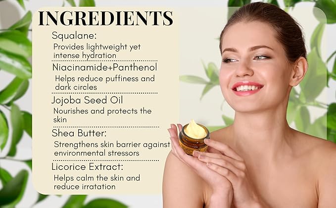 Anti-Aging Eye Cream with Squalane, Nicotinamide, and Panthenol (B5) for Dark Circles, Puffiness, and Fine Lines - 1oz