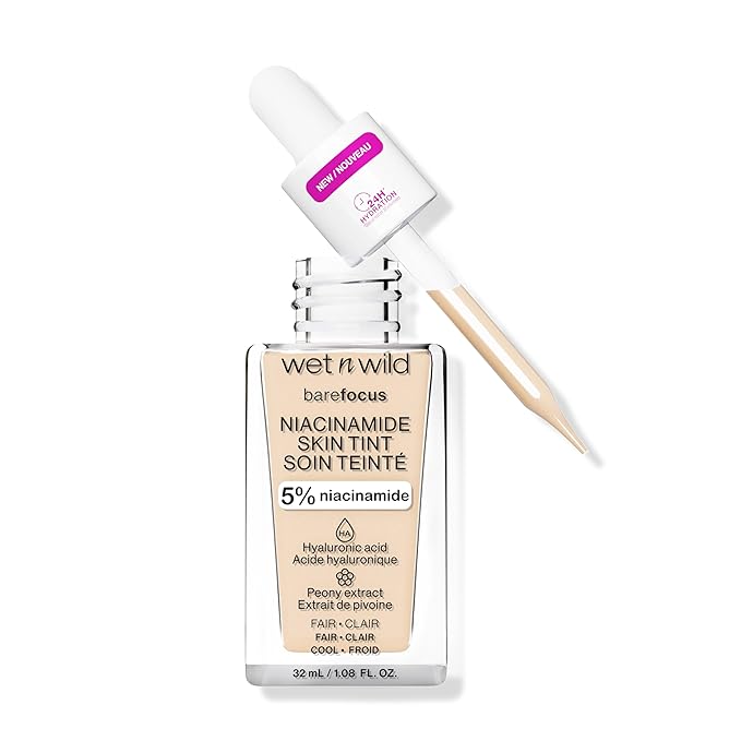 wet n wild Bare Focus Skin Tint, 5% Niacinamide Enriched, Buildable Sheer Lightweight Coverage, Natural Radiant Finish, Hyaluronic & Vitamin Hydration Boost, Cruelty-Free & Vegan - Fair