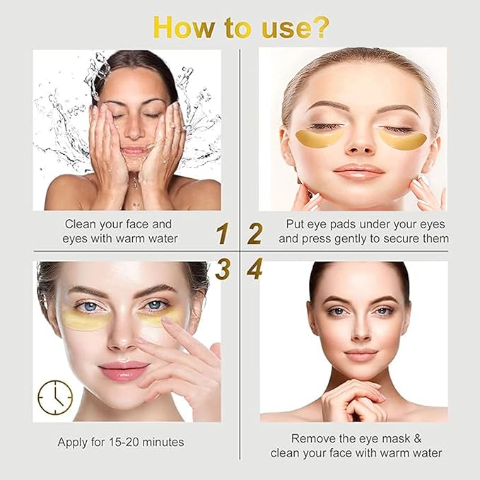 Under Eye Patches, Eye Mask, Eye Patches for Puffy Eyes and Dark Circles Reduce Eye Bags Fine Lines Smooth Wrinkle, Anti-Aging,Hydrating, 24K Gold Eye Skin care Pads with Collagen (60PCS)