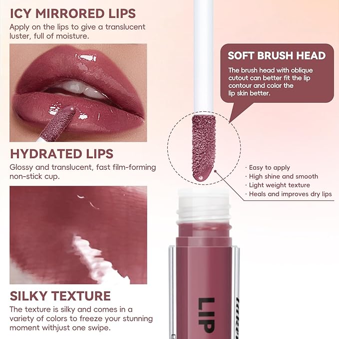 Nude Peel Off Lip Liner Stain Tattoo with Light Nude Lip Gloss Glow Oil, Non-Stick Cup High Shine Lip Combo Waterproof Long Wear Lightweight Glossy Lipstick Makeup
