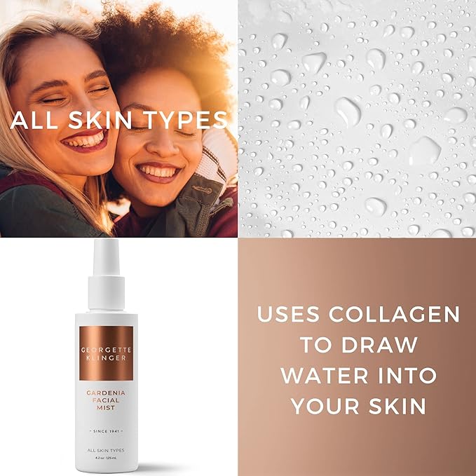 Georgette Klinger Gardenia Facial Mist - Collagen-Infused Face Spray, Long-Lasting Makeup, Hydration for Dewy and Smooth Skin, Anti Aging for All Skin Types- 4.2 oz