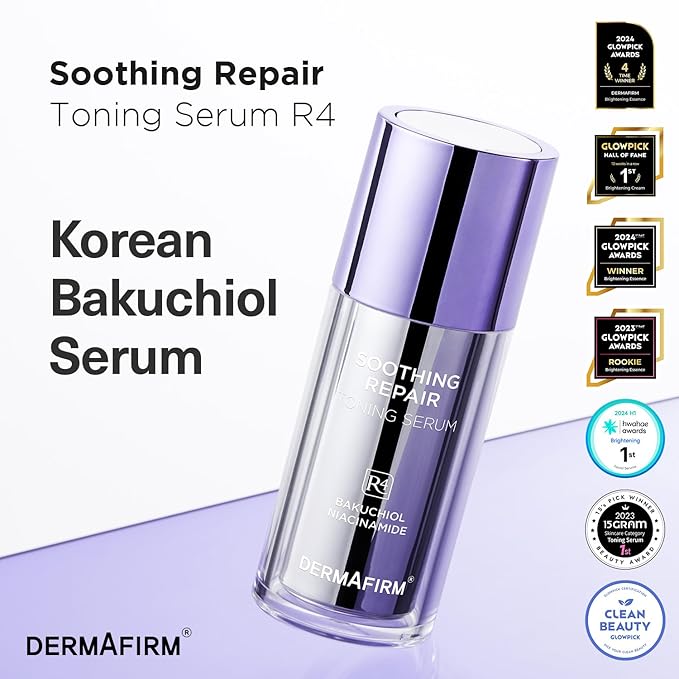 DERMAFIRM Bakuchiol Retinol Serum for Glass Skin with Niacinamide & Peptides | Daily Korean Skin Care for Sensitive Skin | Soothing Repair Toning Serum R4 for Glass Skin