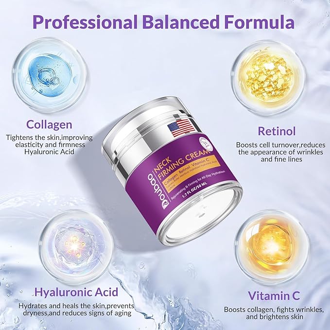 Advanced Neck Firming Cream – 3% Retinol & Hyaluronic Acid for Wrinkle Reduction, Lifting & Skin Tightening – Anti-Aging Moisturizer for Face, Neck & Décolleté – Deep Hydration, 1.7 FL OZ