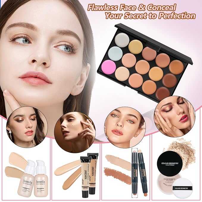 Makeup Kit Makeup Sets for Teens Makeup kits for Women Teenagers Make up Eyeshadow Palette Foundation Concealer Lipgloss Loose Powder Makeup Kit for Women Full Kit