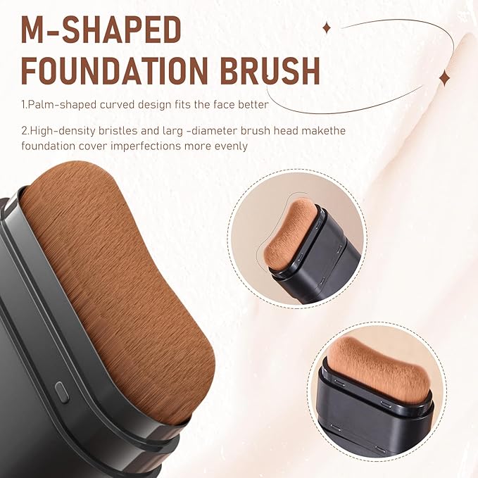 2PCS Long-Lasting Concealer Foundation Stick, Full Coverage Foundation Stick, 2-in-1 Contouring foundation with Brush, Cover Blemishes for All Skin Types (03#Light skin)