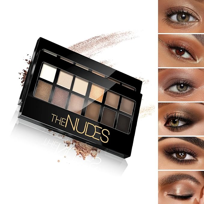 Naked Eyeshadow Palette, 12 Natural Nude Colors Longwearing Makeup, Matte Shimmer Blendable Eyeshadow Makeup Palette with Double-Ended Makeup Brush Neutral Shades for Every Day