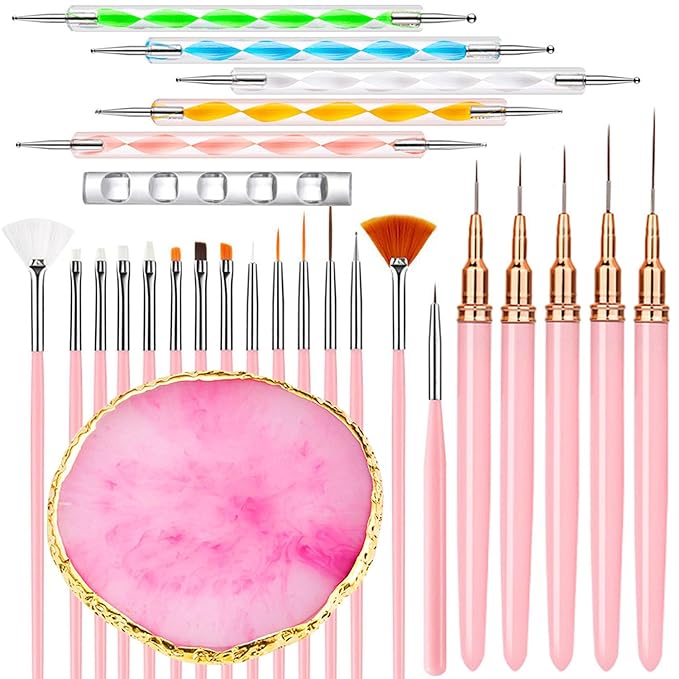 Nail Art Tools 27Pcs Set,Nail Art Brush,Resin Nail Art Palette,5 Pcs Nail Art Pens Liner Brush,2-way Acrylic Silicone Engraving Pen Dotting Pen Tools Nail Art Kit for Nail Art DIY