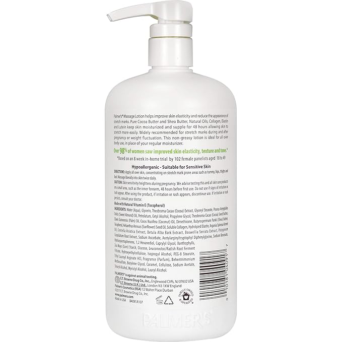 Palmer's Cocoa Butter Formula Massage Lotion For Stretch Marks, Pregnancy Skin Care, Belly Cream with Collagen, Elastin, Argan OIl and Shea Butter, 33.8 Ounces