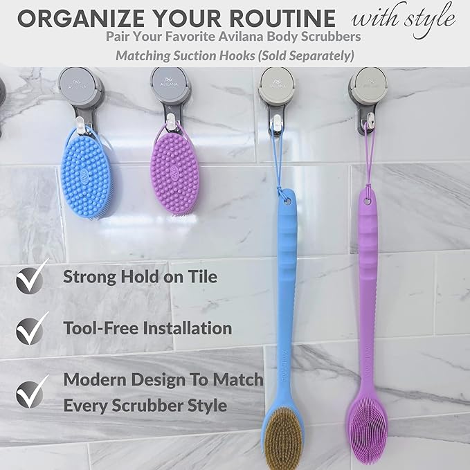 Avilana Silicone Body Scrubber – Gentle Shower Brush & Loofah Alternative- Food Grade & Lab Tested – Fast-Drying, Hygienic, BPA-Free Silicone Body Gentle Exfoliator (Blue, Body & Face)
